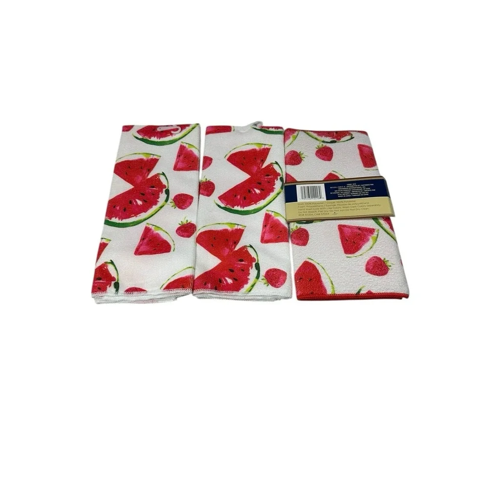 home collection 2 kitchen‎ hand towels with 1 dish drying mat fruits
